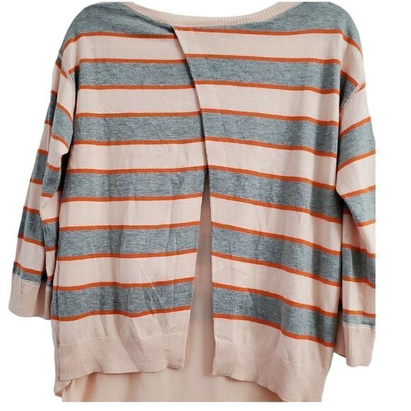 Market & Spruce Sweater Womens Small Striped Split Back Multicolor Soft Crew Top - Picture 7 of 11